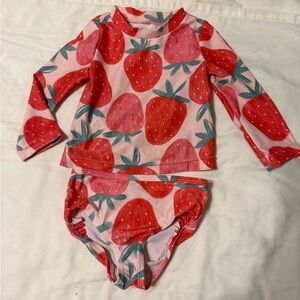 Carter's Pink and Red Strawberry Print Rashguard Swim Set